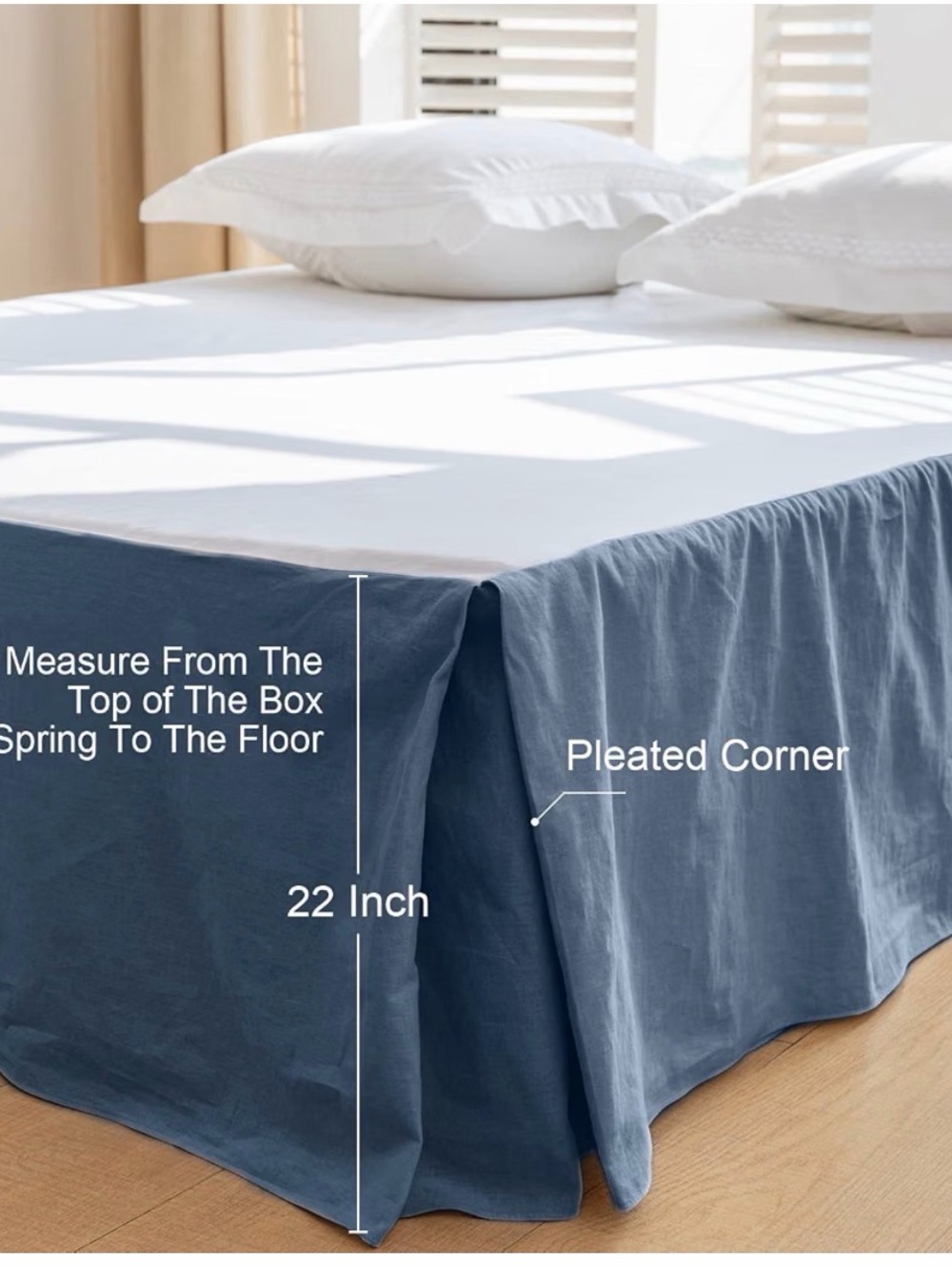 22” Drop Pleated Corner Navy Blue Bed Skirt for Home Bedding